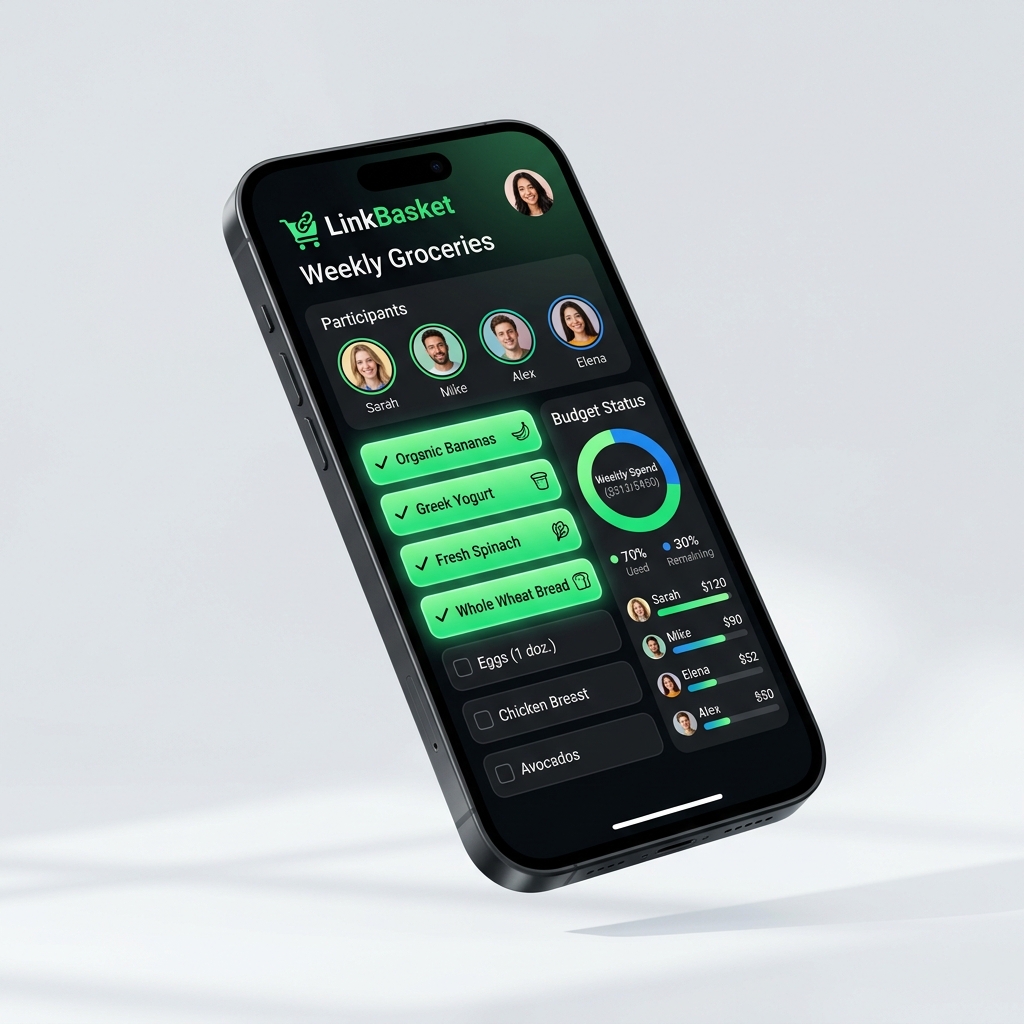 LinkBasket mobile app mockup on smartphone